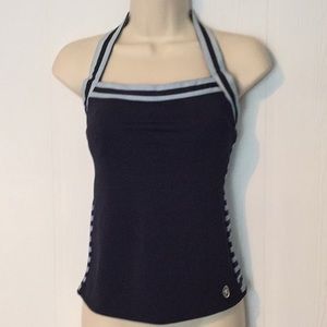 Navy Halter Tank Top with Contrast Trim - Women